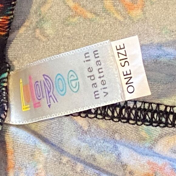 1236 LuLaRoe Leggings Size OS Blue Orange Flower Burst Print New - Picture 3 of 5